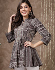Ethnic Motif Printed Flowy A-Line Modal Chanderi Kurti