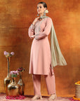 Knitted Wool Kurta Set with Ari Embroidery & Tasselled Dupatta