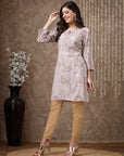Floral Printed Poly Viscose Kurti with Embroidered Yoke