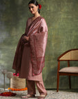 Twill Embroidered Kurta Set with Palazzo & Bandhani Art Silk Dupatta