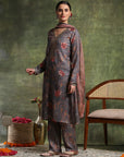 Floral Pashmina Wool Kurta Set with Chiffon Dupatta