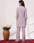 Lavender Co-ord Set with Floral Embroidered Tunic & Pocketed Palazzo