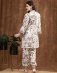 Orange Floral Kurta Set with Mandarin Collar & Laced Bell Sleeves