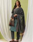 Floral Printed A-Line Cotton Kurta Set with Embroidery & Cotton Dupatta