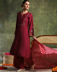 Vetican Embroidered Kurta Set with Bell Sleeves & Khadi Silk Dupatta