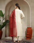Cotton Flex Kurta Set with Embroidery, Palazzo & Organza Tassel Dupatta