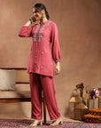 Viscose Rayon Lakhnavi Embroidered Kurti with Lace Hem Palazzo