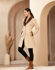 Suede Long Coat with Fur Collar & Sleeve Detailing