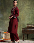 A-Line Cotton Kurta Set with Embroidered Patch Collar & Palazzo