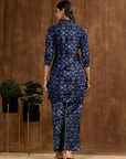 Blue Indo-Western Co-ord with Embroidered Shirt Collar Tunic & Printed Palazzo