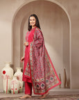 Zari-Embroidered Viscose Blend Kurta Set with Art Silk Dupatta