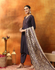Art Silk Embroidered Kurta Set with Palazzo & Silk Dupatta