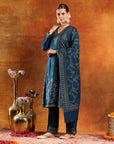 Calf-Length Jacquard Wool Kurta Set with Swarovski Detail & Dupatta