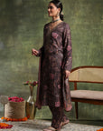 Floral Pashmina Wool Kurta Set with Chiffon Dupatta