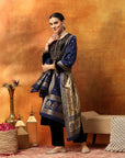 Velvet Kurta Set with Zari Embroidered Yoke with Palazzo & Art Silk Dupatta
