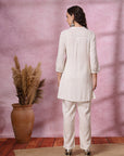 Ivory Co-ord Set with Floral Embroidered Tunic & Pocketed Palazzo