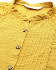 Solid A-Line Calf Length Cotton Kurta