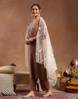 Kurta Set with Intricate Dori Embroidery, Lace Hem Palazzo & Embroidered Supernet Dupatta