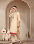 Zari-Embroidered Poly Viscose Kurta Set with Palazzo