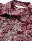 Floral Printed A-Line Modal Chanderi Kurti with Shirt Collar