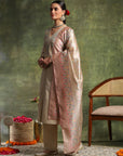 Cotton Linen Kurta Set with Ari Embroidery, Palazzo & Assam Silk Dupatta