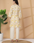 Yellow Abstract Print Rayon Slub Co-ord with Solid Palazzo