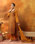 Floral Wool Blend Kurta Set with Swarovski Work & Printed Dupatta