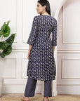 Navy Modal Chanderi Floral Kurta Set with Palazzo