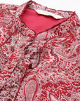 Paisley Printed Chiffon Knee-Length Fit & Flare Dress