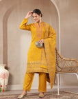 Woolen Jacquard Embroidered Kurta Set with Wool Dupatta
