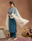 Kurta Set with Intricate Dori Embroidery, Lace Hem Palazzo & Embroidered Supernet Dupatta