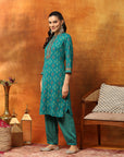 Viscose Rayon Zari Embroidered Kurta with Ethnic Print Palazzo