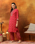 Viscose Rayon Zari Embroidered Kurta with Ethnic Print Palazzo