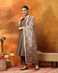 Art Silk Embroidered Kurta Set with Palazzo & Silk Dupatta