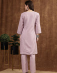 Lavender Cotton Co-ord Set with Tonal Embroidery & Laced Sleeve