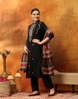 Blended Zari Embroidered Kurta Set with Palazzo & Printed Silk Dupatta