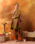 Floral Wool Blend Kurta Set with Swarovski Detailing & Printed Dupatta