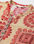 Ethnic motif viscose kurti with mirror detailing and 3/4th sleeves