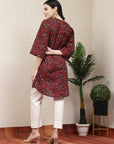 Purple Paisley Print Cotton Kurti with Mirror Work & Lace Sleeves