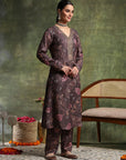 Floral Pashmina Wool Kurta Set with Chiffon Dupatta