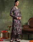 Wool Blend Floral Printed Kurta Set with Ethnic Embroidery & Printed Palazzo
