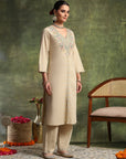 Cotton Linen Kurta Set with Ari Embroidery, Palazzo & Assam Silk Dupatta