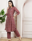 Maroon Modal Chanderi Floral Kurta Set with Palazzo