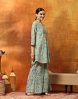 Ethnic Motif Printed Kurta with Zari Embroidery, Garara & Sequin-Laced Dupatta