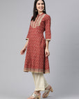 Floral Printed Flowy A-Line Cotton Cambric Kurta