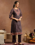 Placement Printed Chanderi Kurta Set with Swarovski Work and Dupatta