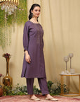 Zari Embroidered Blended Kurta Set with Full Sleeves & Palazzo