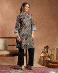 Floral Printed A-Line Modal Chanderi Kurta