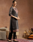 Chanderi Chevron Kurta Set with Swarovski Detailing & Dupatta