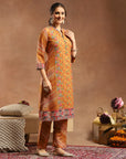 Floral Printed Silk Kurta Set with Sewroskie Work & Printed Dupatta